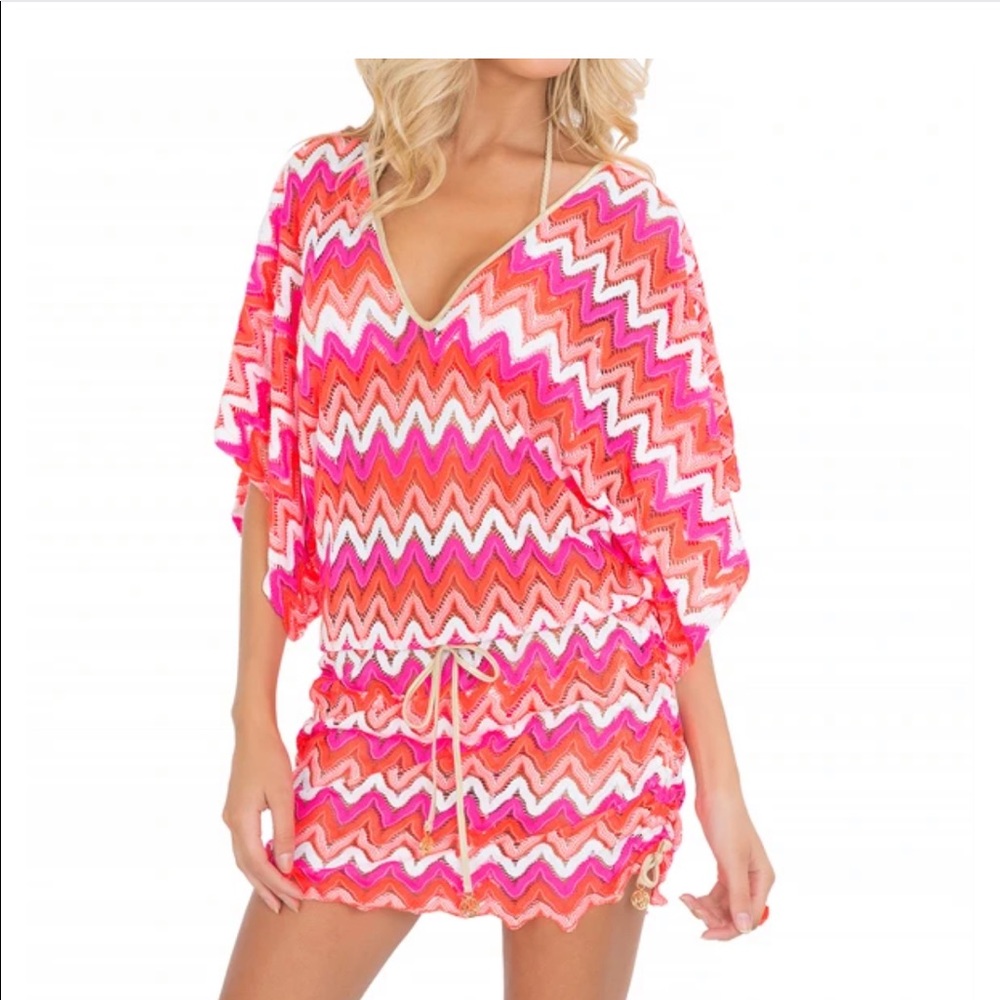 NWT Luli Fama Flamingo Beach V neck dress